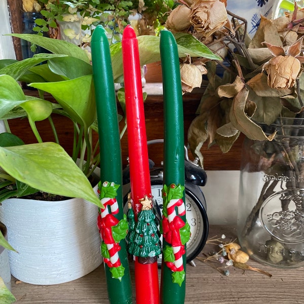 Price Drop! Set of 3 Vintage Christmas Candlesticks, Christmas Candlestick, Christmas Candles, Vintage Candlesticks, Christmas Table Decor