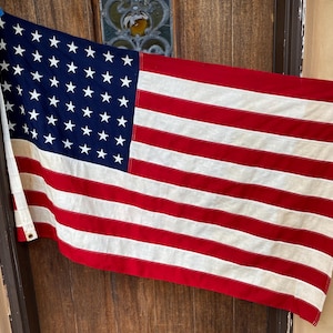 1944-1959 Defiance 48 Star Cotton Bunting American Flag, Vintage 48 Star American Flag, Distressed American Flag, 48 Star American Flag