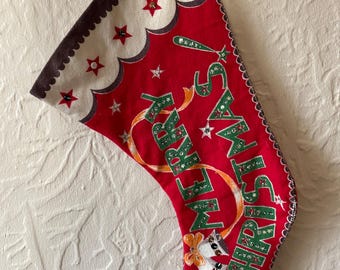 1950s Reversible Felt Christmas Stocking, Vintage Christmas Stocking, 1950 Christmas Stocking, Mid Century Christmas, Felt Stocking