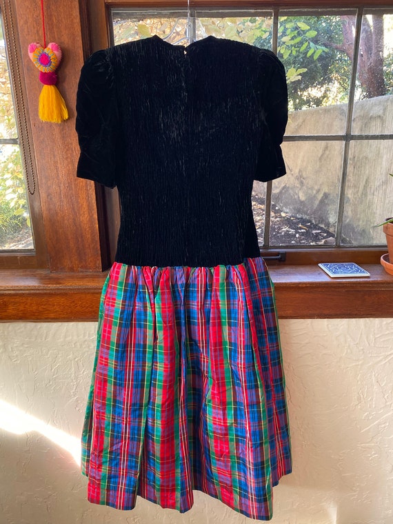 1980s Tartan Plaid + Velvet Dress, Winter Party D… - image 5