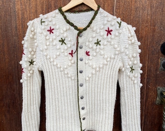 Price Drop! Vintage Handmade Austrian Popcorn Cardigan, Austrian Cardigan, Austrian Sweater, Popcorn Sweater, Tyrolean, Vintage Cardigan,