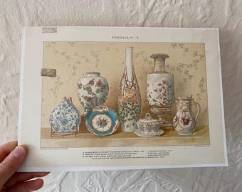 1903 Porcelain II Print, Vajilla antigua, Lámina de cocina, Lámina antigua original,
