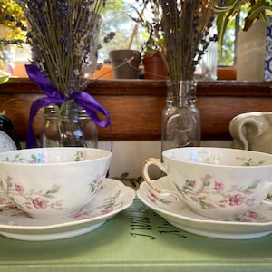 Two Antique French Haviland & Co Limoge Tea Cup Sets, Limoge Tea Cup, Rose Tea Cup and Saucer, Limoge Floral Tea Cups