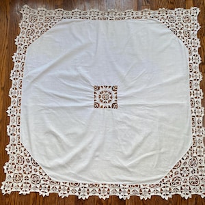 Antique Reticella Lace Italian Tablecloth, Linen Tablecloth, White Tablecloth, Antique Tablecloth, Italian Tablecloth, Reticella Lace