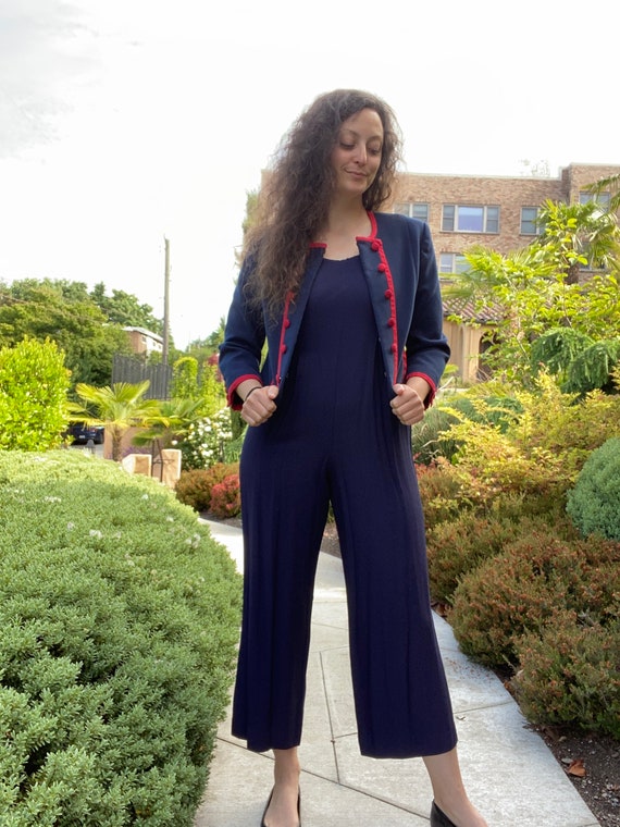 Vintage 1980s Navy Blue Jumpsuit by Sheri Martin Peti… - Gem