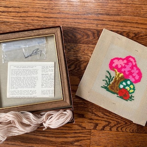 1960/70s Bucilla Mushroom Needlepoint Kit, Mushroom Needlepoint, Needlepoint Kit, Crewel Kit, Mushroom Needlepoint Kit,