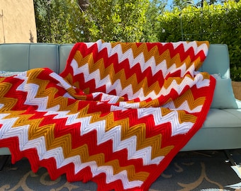 Price Drop! Hand Crochet Chevron Afghan, Chevron Afghan, Chevron Blanket, Hand Crochet Blanket, Hand Crochet Afghan, Mustard Yellow Blanket