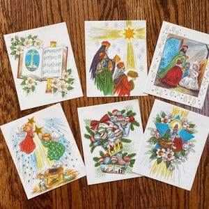 6 cartes de Noël religieuses des années 1950, cartes de Noël vintage, cartes religieuses, cartes de Noël des années 1950, cartes de voeux de Noël,