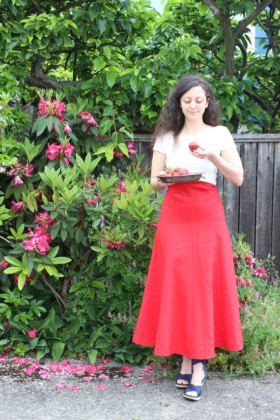 Vintage Red 1960s High Waisted Skirt, Handmade Ret
