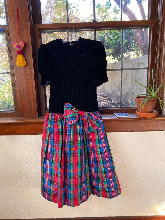 1980s Tartan Plaid + Velvet Dress, Winter Party D… - image 4