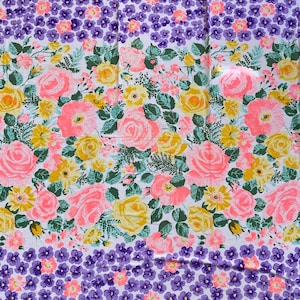 110" Vintage Retro Rose Fabric, Vintage Fabric, Flower Fabric, Flower Fabric Panel, Rose Fabric, Retro Fabric