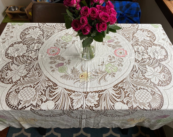 Vintage Scottish Thistle Lace Tablecloth Scottish Thistle Etsy