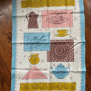 Price Drop! Mid Century Tea Time / Kitchen Irish Linen Tea Towel / Wall Hanging, Teapot Decor, Coffee Time, Vintage Tea Towel, Irish Linen,