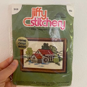 1975 “Mill” Jiffy Stitchery Crewel Kit, Vintage Crewel Kit, Needlepoint Kit, Crewel Kit, Jiffy Stitchery Kits, Barn Art