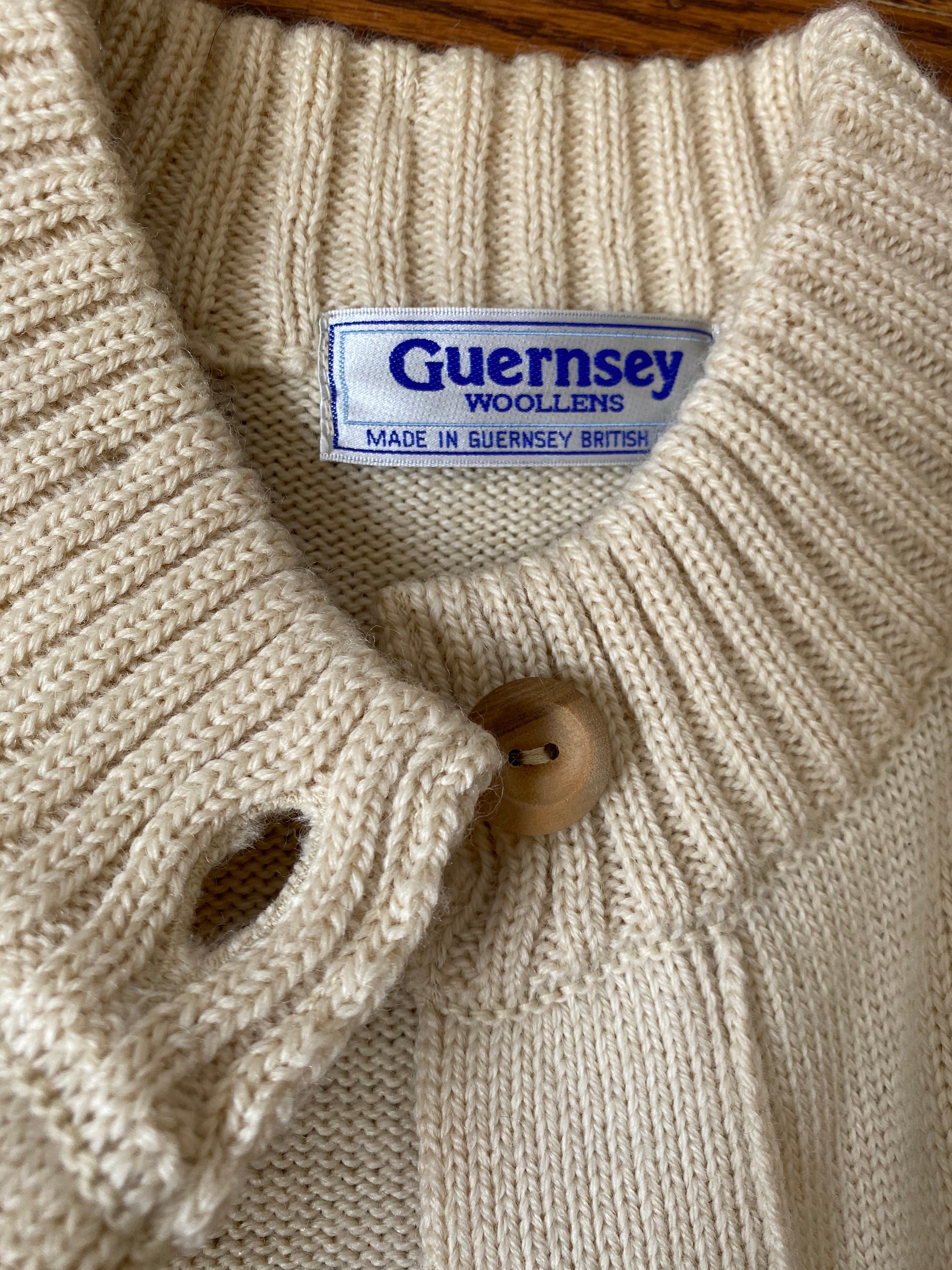 Vintage Guernsey Cream Cardigan Sweater, Cable Knit Sweater 