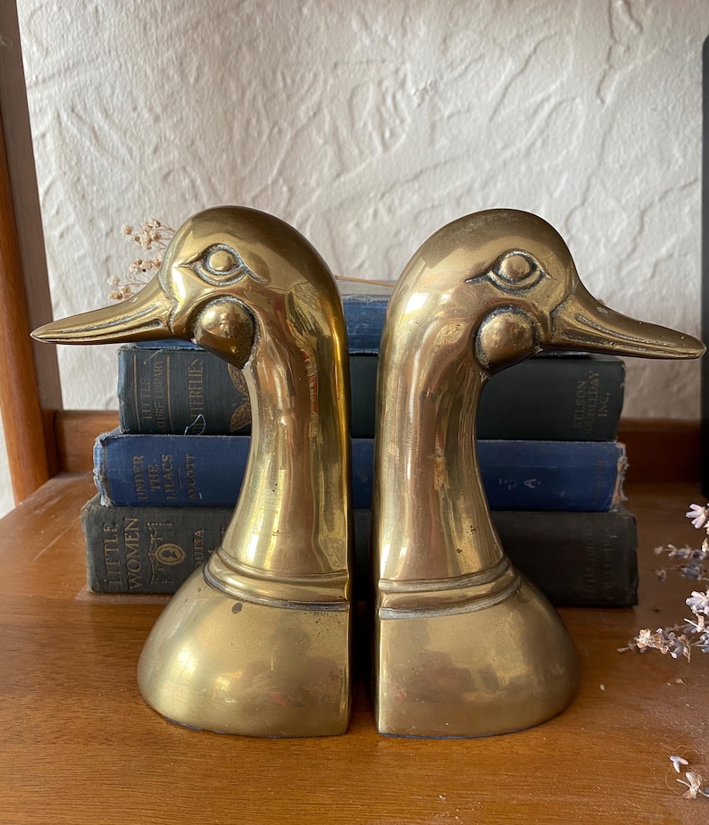 Vintage Leonard Silver Mfg Solid Brass Duck Bookends, Brass Bookends, Vintage Bookends, Duck Decor, Duck Bookends,