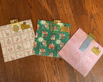NOS 3 Vintage Hallmark Xmas Wrapping Paper, Hallmark Wrapping Paper, Vintage Wrapping Paper, Christmas Wrapping Paper, Christmas Gift Wrap