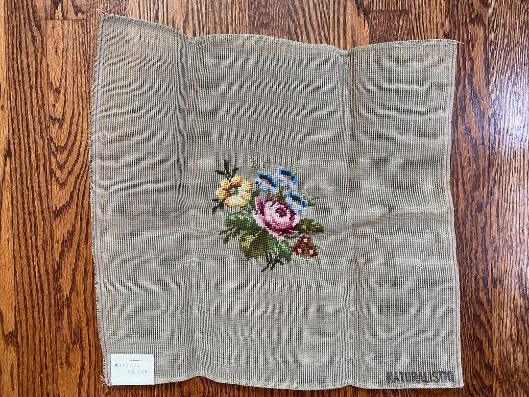 Vintage Ready to Finish Flower Needlepoint Panel, Unfinished