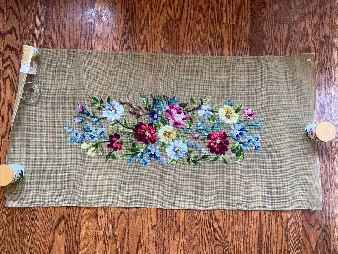 Price Drop Vintage Paragon Flower Needlepoint Panel, Unfinished