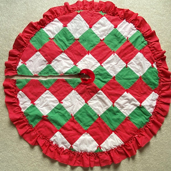 Mid Century Reversible Patchwork Quilted Christmas Tree Skirt, Patchwork Tree Skirt, Quilted Christmas Tree Skirt, Mid Century Christmas,