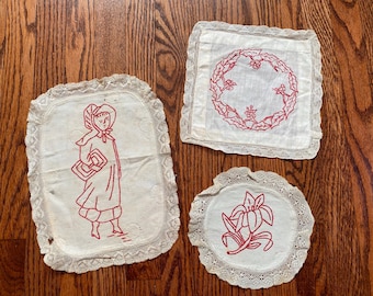 Antique Redwork Embroidery Panels, Redwork Embroidery, Antique Farmhouse, Antique Kitchen,
