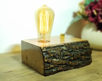 Dimmable Table lamp-Desk lamp-Edison bark wood lamp-Rustic home decor-Gift for men-Desk accessories-Industrial lighting