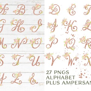 Rose Gold Floral Alphabet Clipart - Etsy