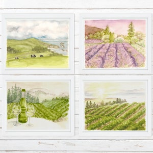 Sonoma Vistas, Wine Country Watercolor Landscapes, Digital Downloads, Set of 4, 5 x 7, 8 x 10