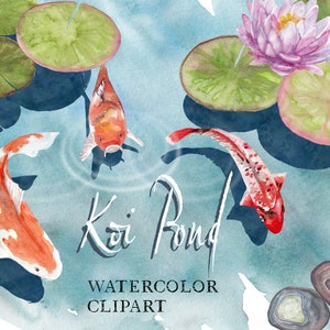 Koi Teich Aquarell Digital Download Clipart