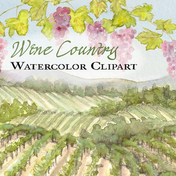 Wine Country Vineyard Watercolor Digital Download Clipart