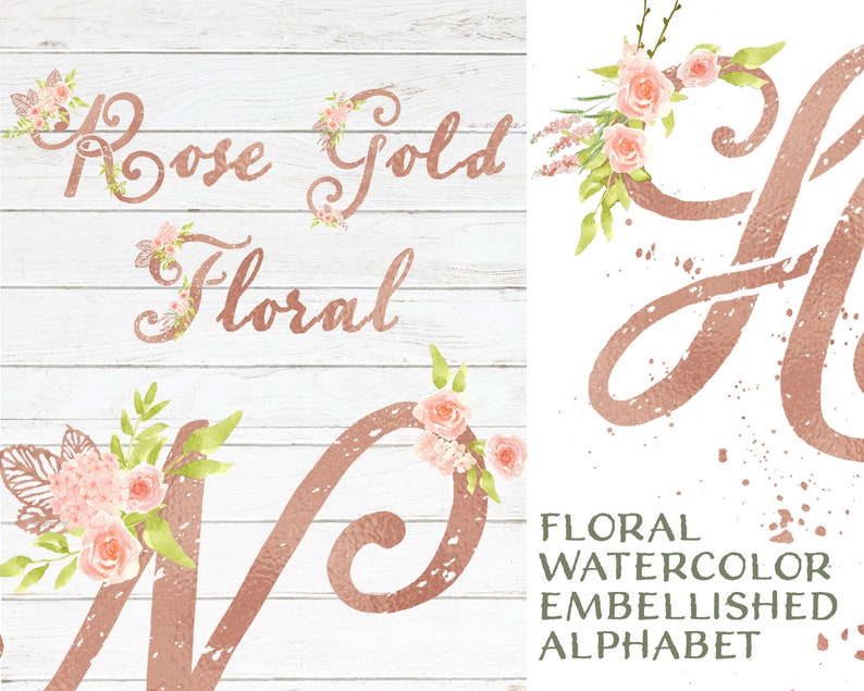 Rose Gold Floral Alphabet Clipart - Etsy