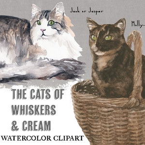 The Cats of Whiskers & Cream Watercolor Digital Download Clipart