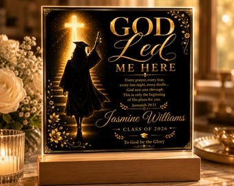 Christian Graduation Gift for Her, God Led Me Here Plaque, Personalized Class of 2026 Graduate Gift