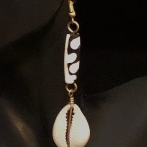 Imani Cowry Bone and Brass Earrings | African Dangle and Drop Earrings | Adinkra | Fertility Shell Jewelry | Tribal & Ethnic | Afrocentric