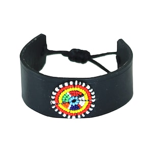 Mercy Maasai Beaded Circle Leather Bracelet |  East African Bead Leather Bracelet | Nile Valley Jewelry | Maasai Bracelet | Tribal & Ethnic