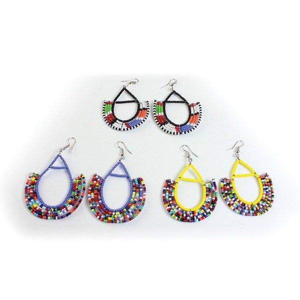 South African Zulu Beaded Earrings | Zulu Tribal Earrings | South African Jewelry | Hoop Earrings | Tribal & Ethnic | Afrocentric