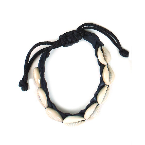 Baki Black Braided Leather and Cowry Shell Bracelet | West African Jewelry | Fertility Symbols | Tribal & Ethnic | Afrocentric