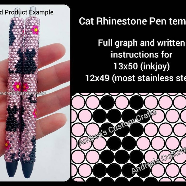 Black Cat Rhinestone Template, SS10 Rhinestone Template, Instructions, Color Chart, Papermate Inkjoy, Stainless Steel, 13X50 and 12x49