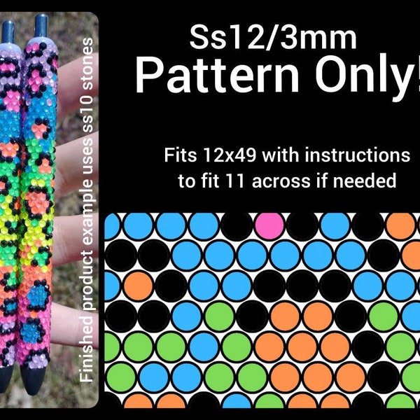 Ss12/3mm 90s Neon Leopard Print 12x49 Rhinestone Template, Instructions, Color Chart, Papermate, Animal Print,  Rhinestone Pattern, Resin