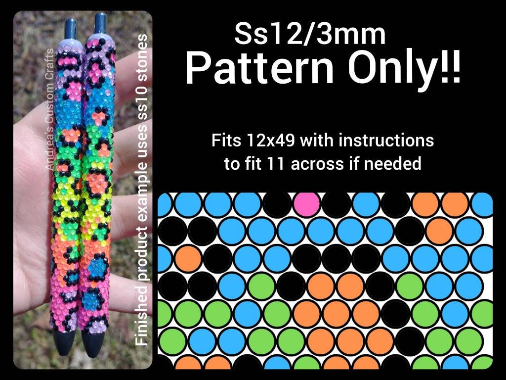 Ss12/3mm 90s Neon Leopard Print 12x49 Rhinestone Template, Instructions, Color Chart, Papermate, Animal Print,  Rhinestone Pattern, Resin