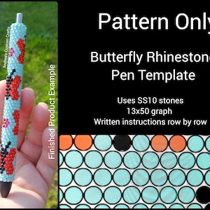 Butterfly Rhinestone Template, Digital Download Only, SS10 Rhinestone Template, Graph, Instructions, Color Chart, Ink Joy, 13x50, Monarch