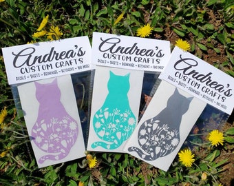 Wildflower Cat Decal, Floral Cat Decal, Car Decal, Vinyl Decal, Window Decal, Tumbler Decal, Cat Mom, Cat Lady, Customize Color