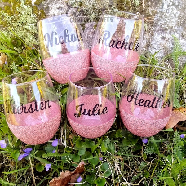 Custom Glitter Dipped, Personalized, Name, Stemless Wine Glass, 20.5 FL oz, Large Wine Glass, Gift for Her, Wedding Party, Mother's Day Gift