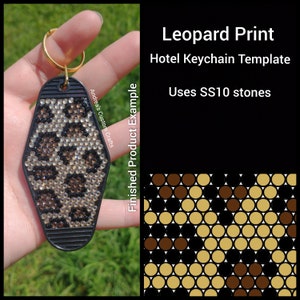 Plantilla de llavero de hotel de pedrería con estampado de leopardo, solo descarga digital, plantilla de pedrería SS10, gráfico, retro, estampado animal