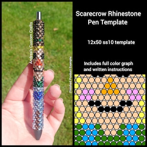 Scarecrow Rhinestone Template, Digital Download Only, SS10 Rhinestone Template, Graph, Written Instructions, Color Chart
