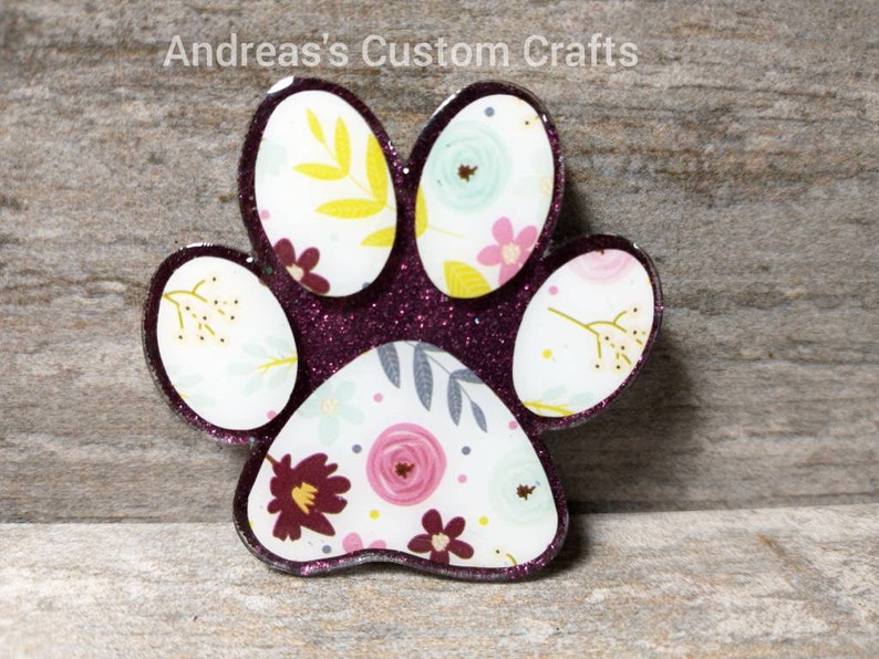 Lanyard Topper Teacher Cat Vet Nurse Dog Interchangeable Badge Reel Purple Floral Paw Print Badge Reel Swivel Alligator Clip