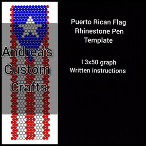 Puerto Rican Flag Rhinestone Pen Template: SS10 Pattern, 13x50 (Digital Download)