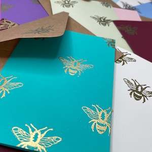 6 Bumble Bee, Card Packs, Stationary Sets, Blank Cards, Embossed, Colorful, Custom, Kraft Envelopes, Notes, Any Occasion, Memos,  Bee, Stamp