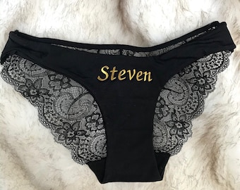 Personalized Lace Panties | Sexy surprise gift for honeymoons, bachelorette parties, anniversary, weddings and any romantic occasion!