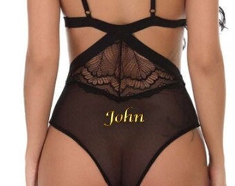 Sexy personalized surprise gift for Valentines Day, honeymoons, weddings and any romantic occasion! Get your partners name on this piece!